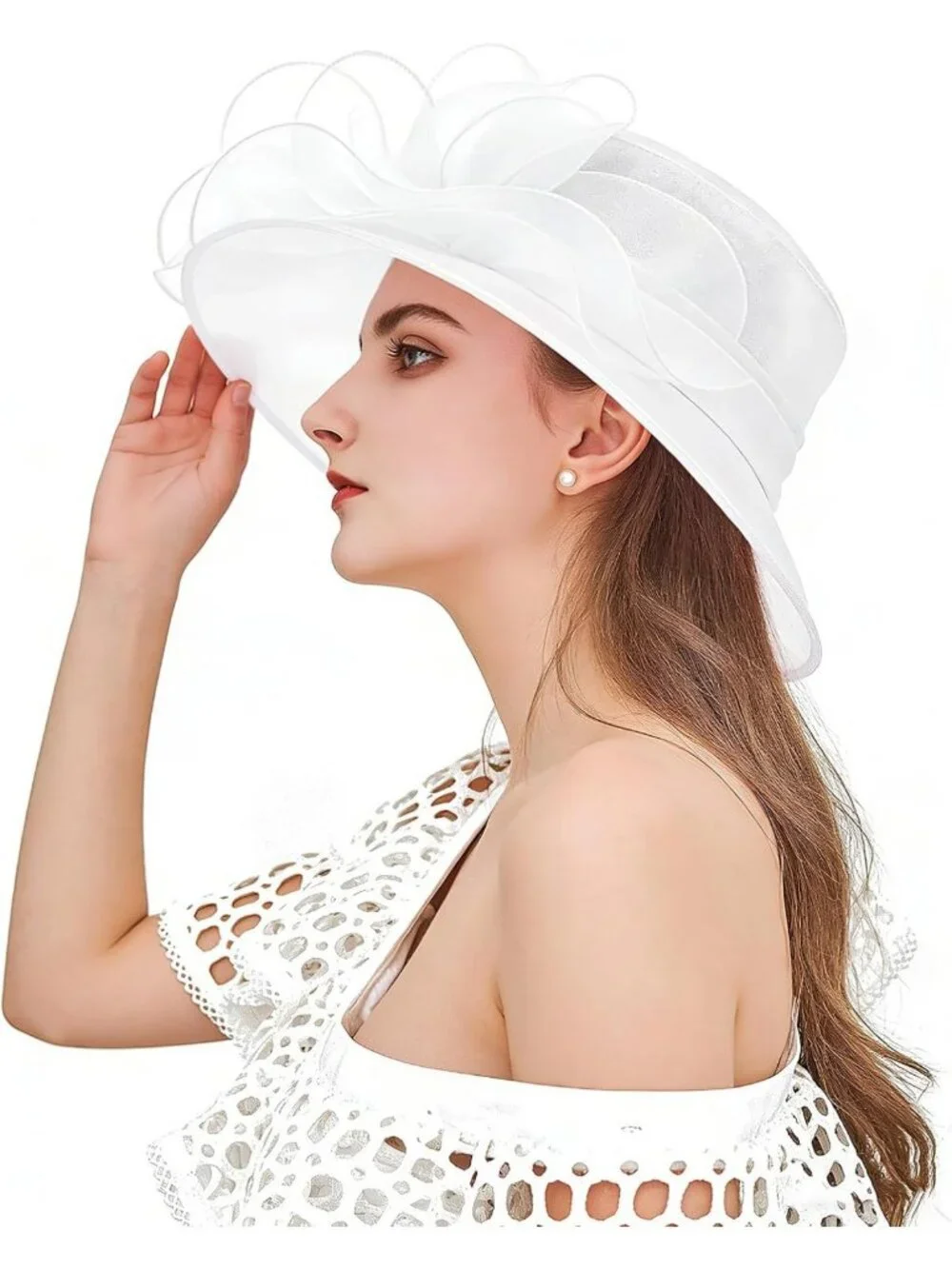Elegant Organza Wide Brim Fascinator Hat for Weddings, Tea Parties & Derby